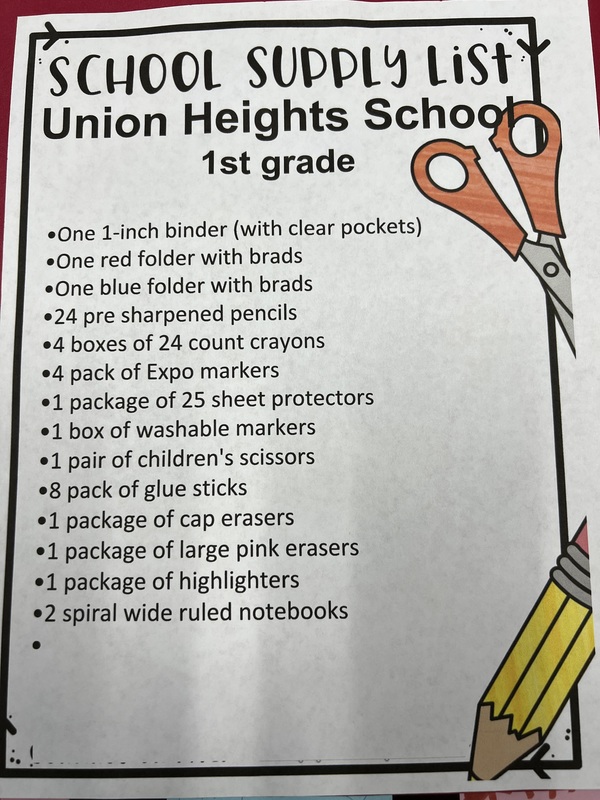 UHS 20232024 School Supply List Union Heights Elementary School